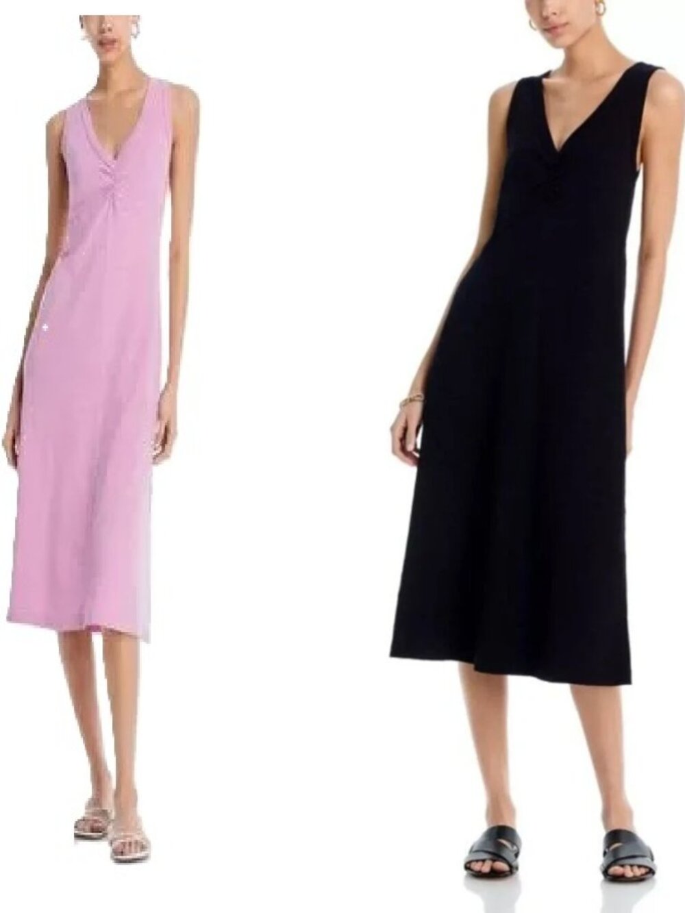 Two WILT 100% Cotton V-Neck Sleeveless Ruched Dresses Size Medium USA NWT